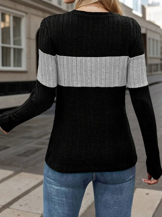 Colorblock Round Neck Regular Sweater