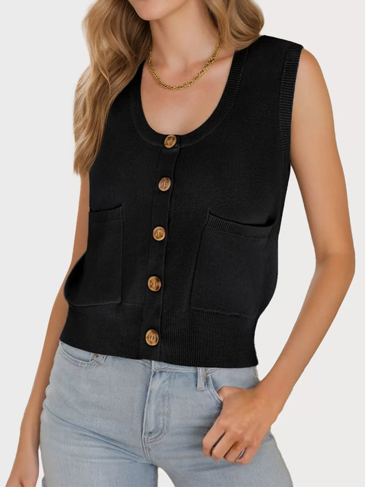 Crocheting Round Neck Sleeveless Crocheted Sweater