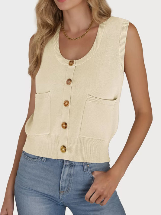 Crocheting Round Neck Sleeveless Crocheted Sweater
