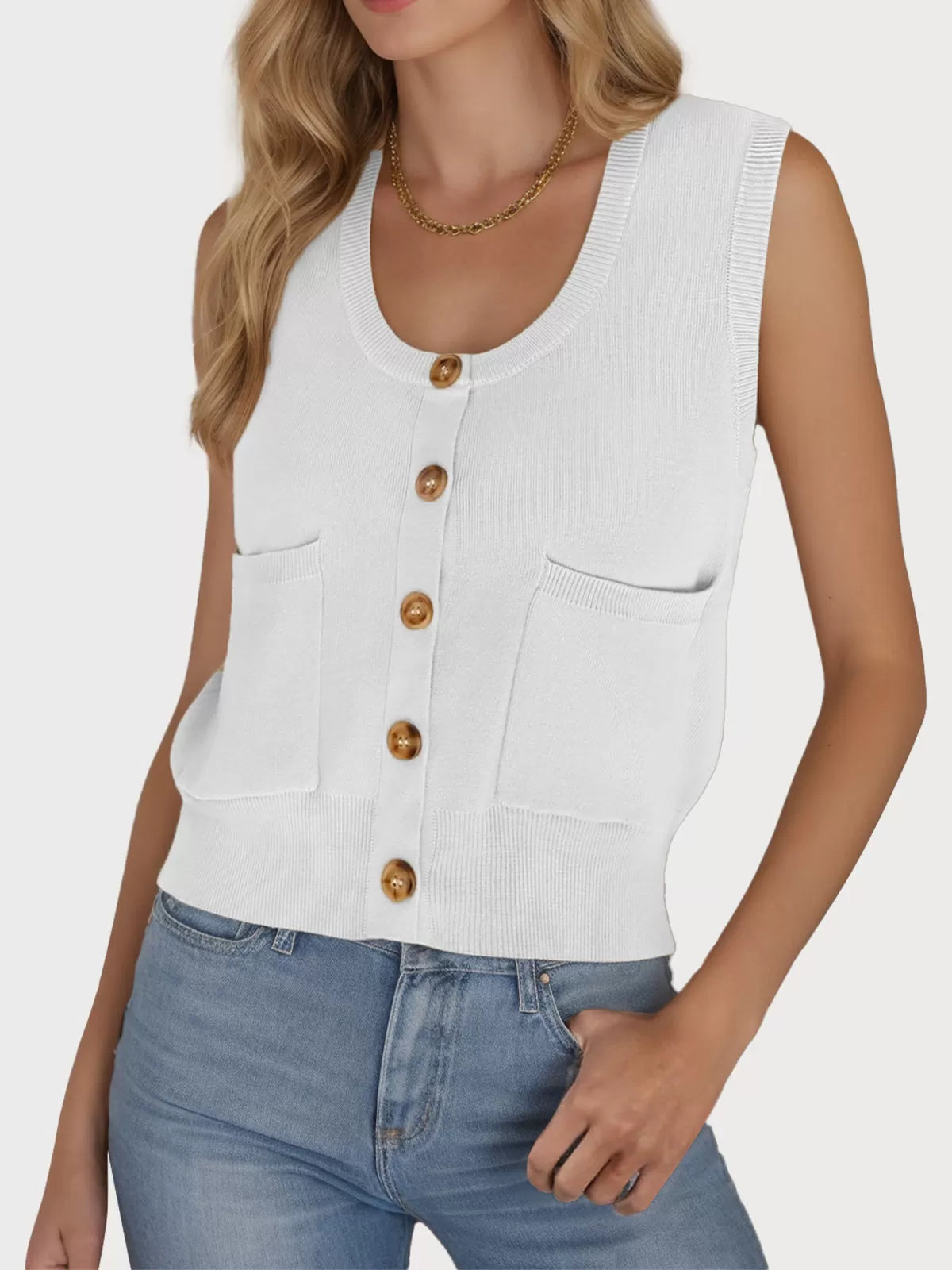 Crocheting Round Neck Sleeveless Crocheted Sweater