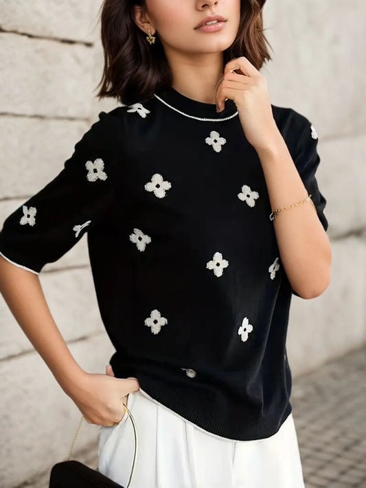 Ditsy Floral Round Neck Sweater