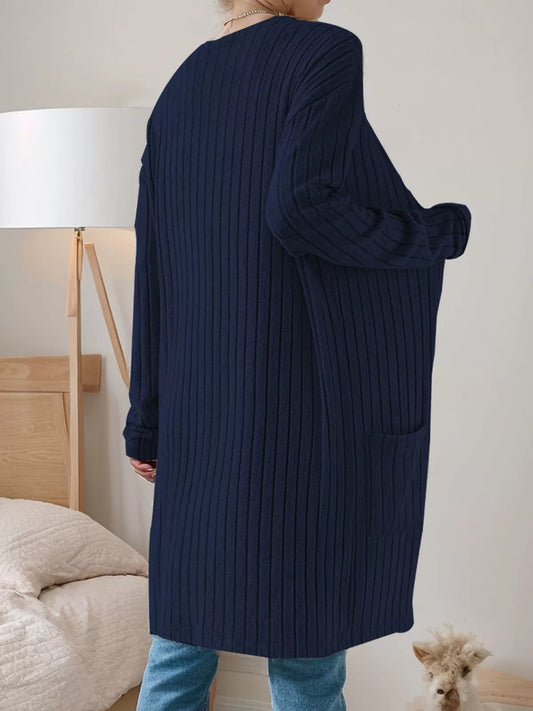 Mid-Length Double Pocket Long Sleeve Knit Cardigan
