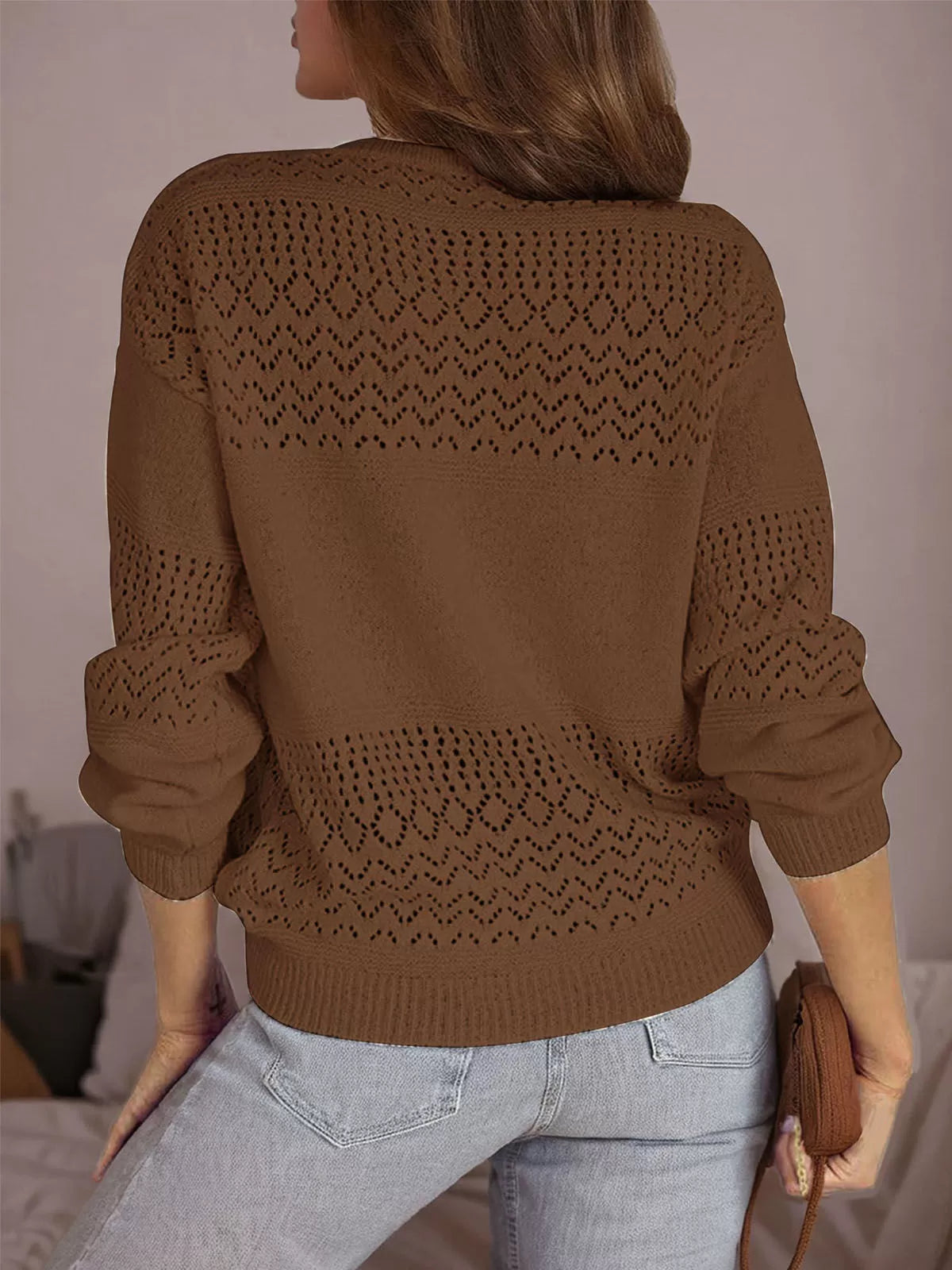 Round Neck Lantern Long Sleeve Woolen Sweater