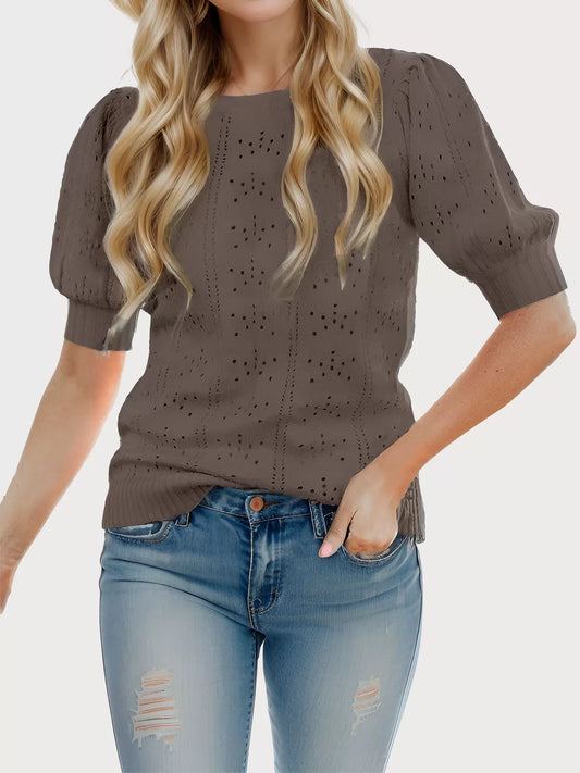 Round Neck Lantern Short Sleeve Sweater