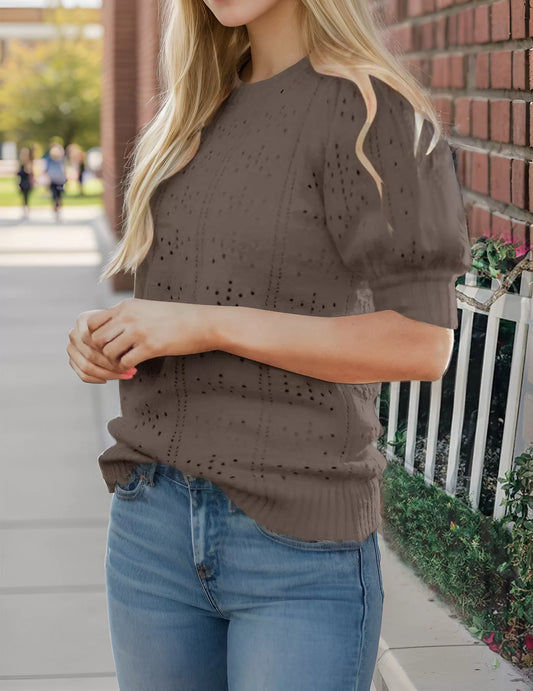 Round Neck Lantern Short Sleeve Sweater