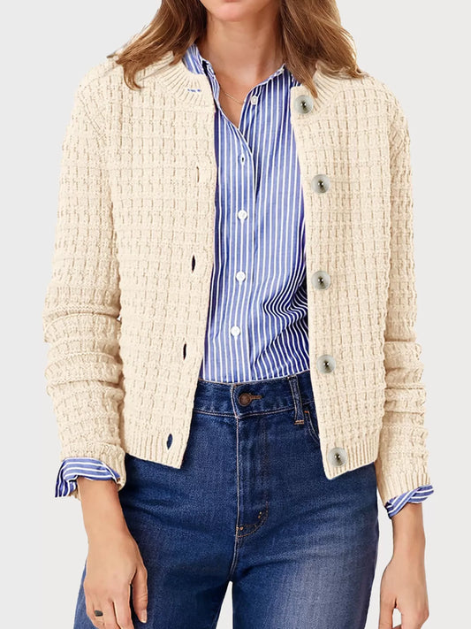 Round Neck Long Sleeve Woolen Cardigan