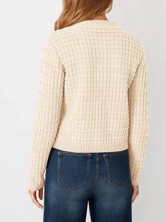 Round Neck Long Sleeve Woolen Cardigan