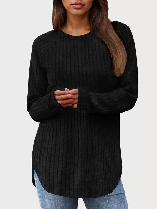 Round Neck Raglan Long Sleeve Knit Sweater