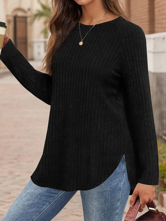 Round Neck Raglan Long Sleeve Knit Sweater