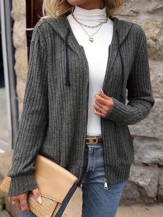 Solid Knot Hooded Hooded Cardigan