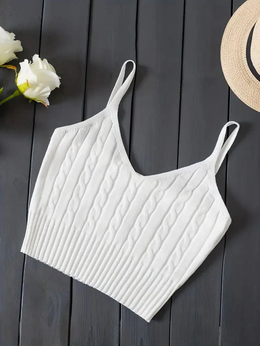 Solid Spaghetti Strap Knitted Tank