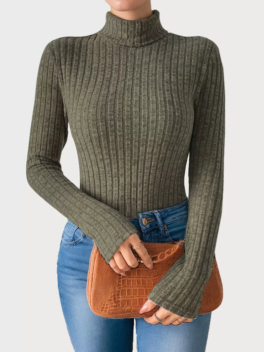 Stripes High Neck Long Sleeve Knit Sweater