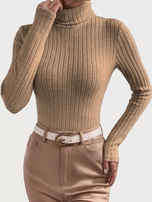 Stripes High Neck Long Sleeve Knit Sweater