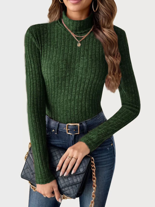 Stripes High Neck Long Sleeve Knit Sweater