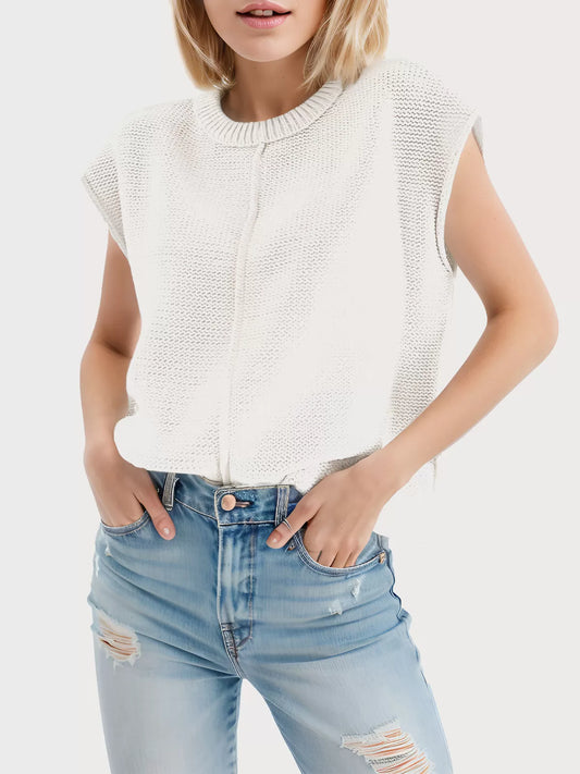 Summer Round Neck Cap Sleeve Sweater