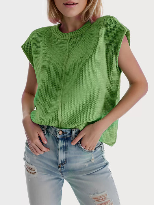 Summer Round Neck Cap Sleeve Sweater